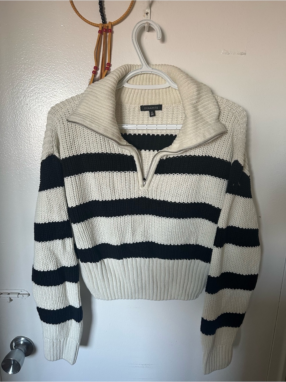 Dynamite Black & Cream Striped Half-Zip Turtleneck Sweater